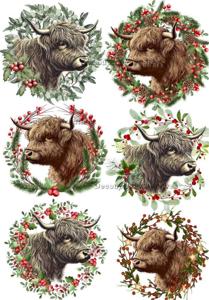 Highland cows in  wreaths Decoupage Creatives