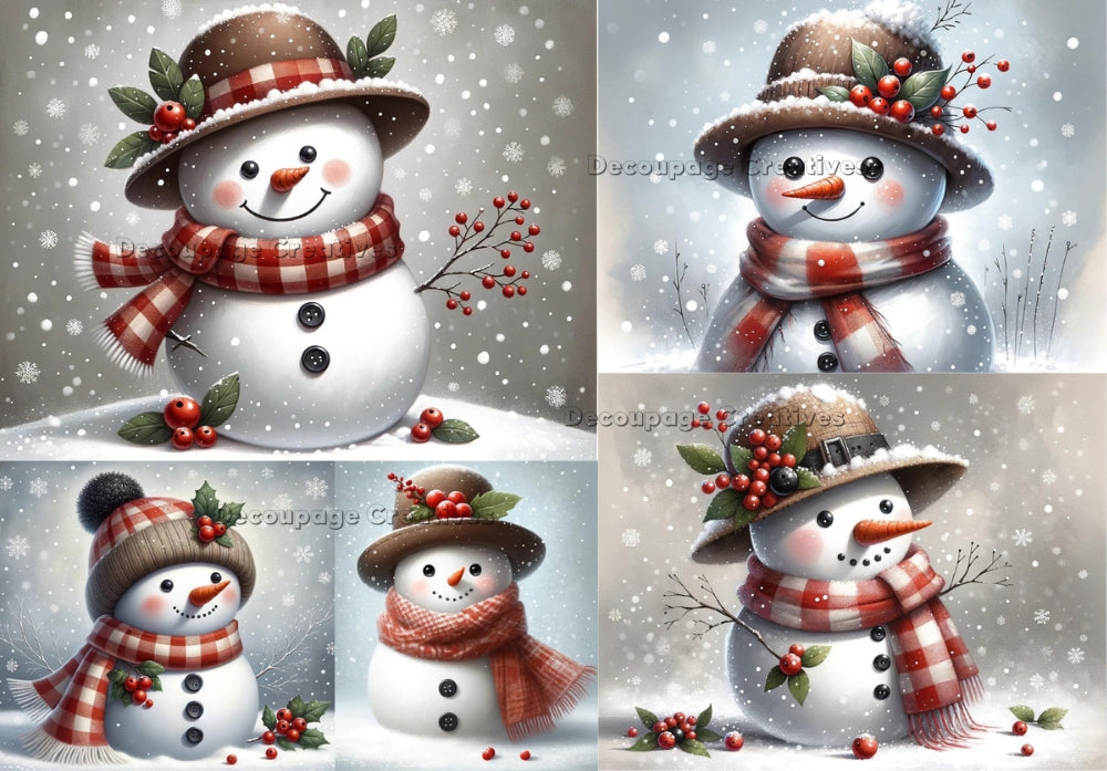 vintage snowman with holly berries in hat Decoupage Creatives