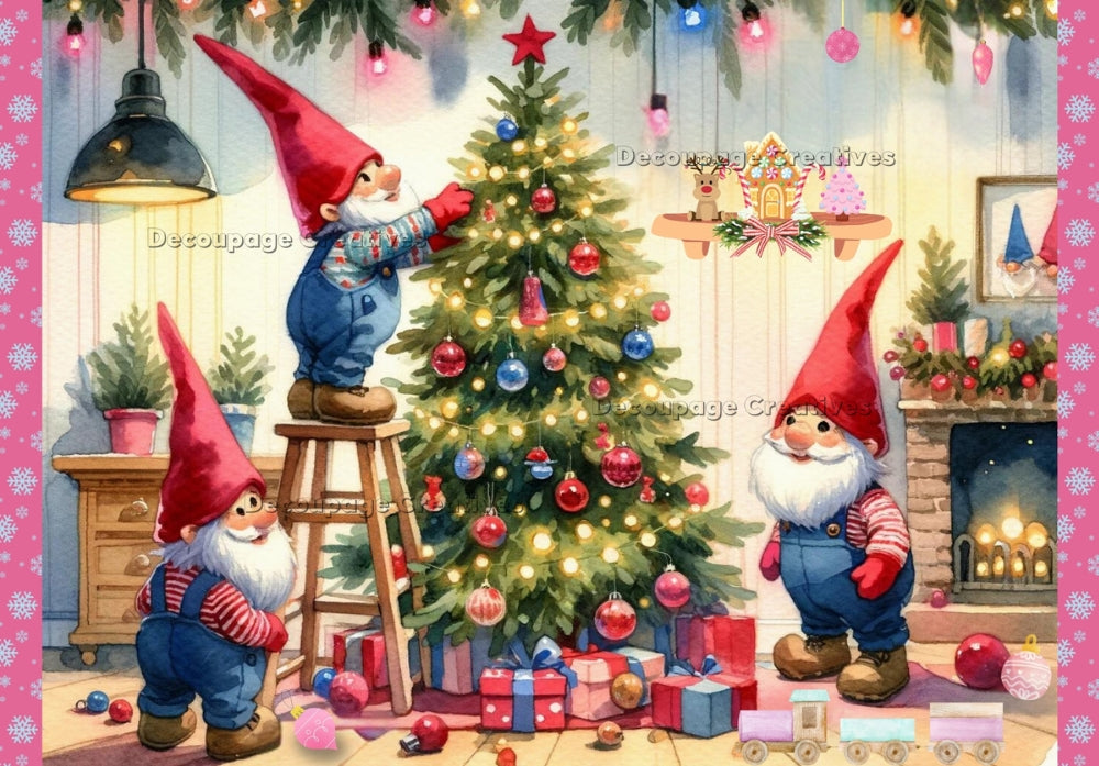 christmas gnomes decorating christmas tree Decoupage Creatives