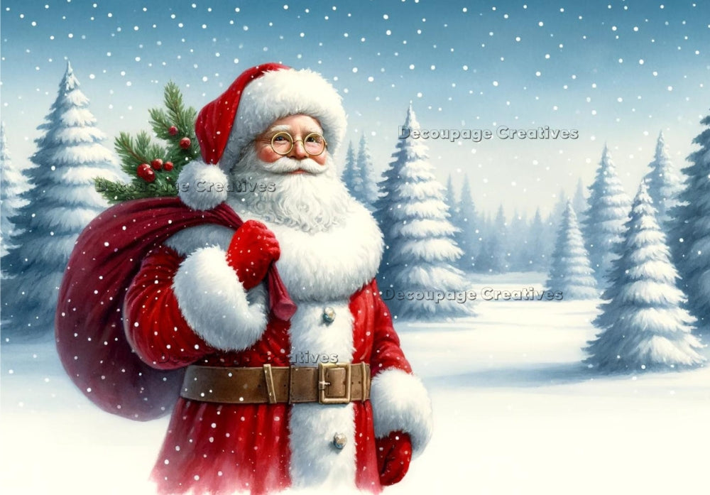 Santa carrying a red bag in snow Decoupage Creatives