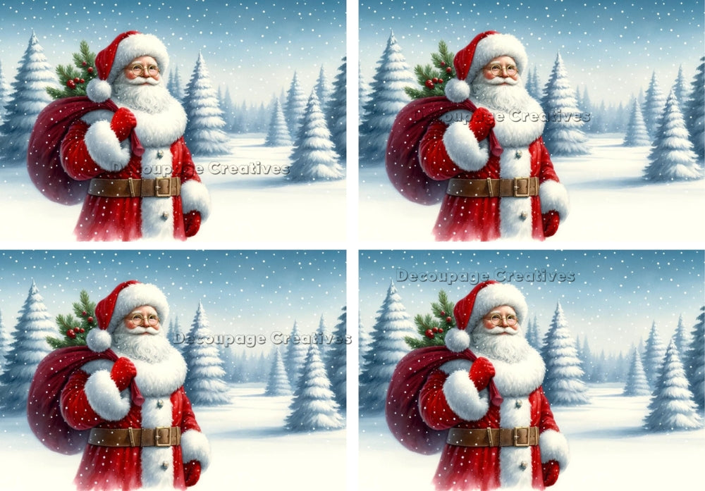 Santa with red bag in snow Decoupage Creatives