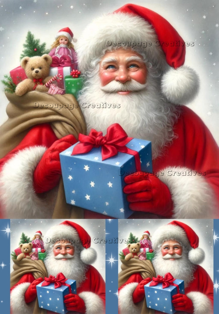 smiling vintage santa with gifts and bag Decoupage Rice Paper from Decoupage Creatives