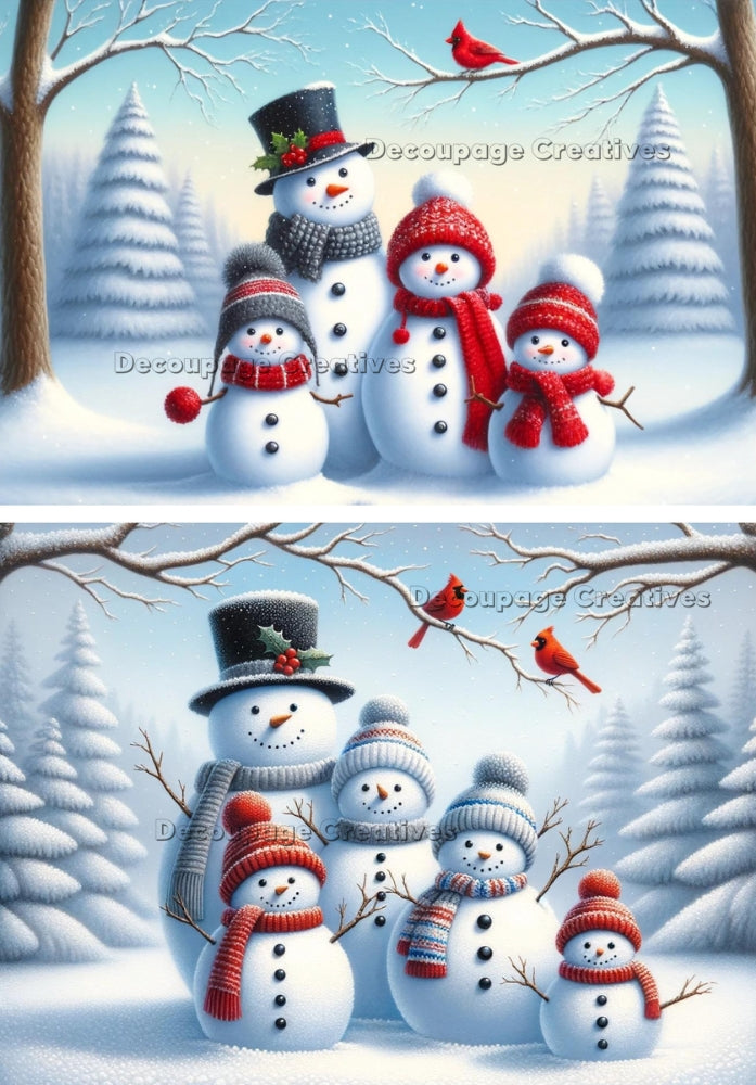 Snowman family with christmas scarfs and hats Decoupage Rice Paper from Decoupage Creatives