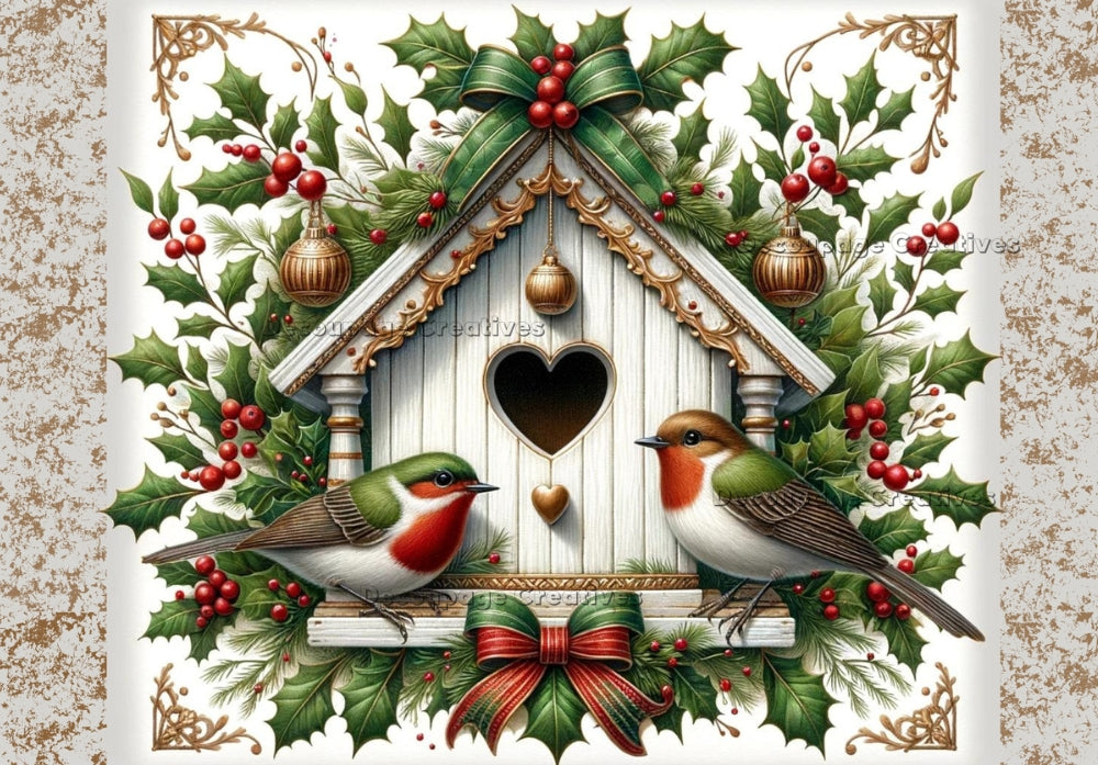 two love birds on christmas birdhouse  Decoupage Rice Paper from Decoupage Creatives