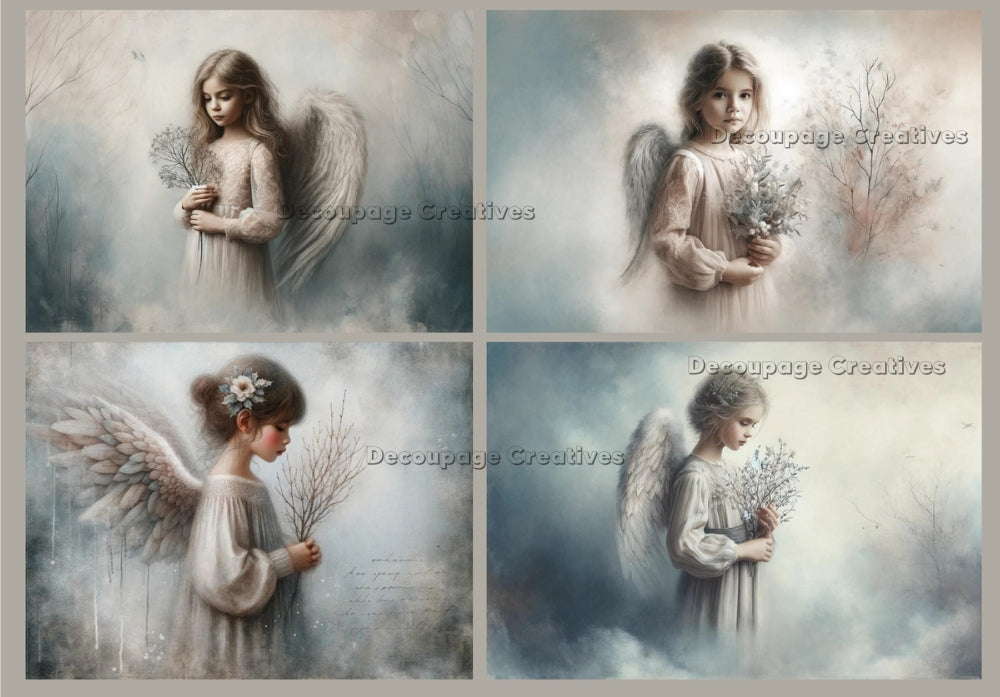 four young girl angles with wings Decoupage Rice Paper from Decoupage Creatives