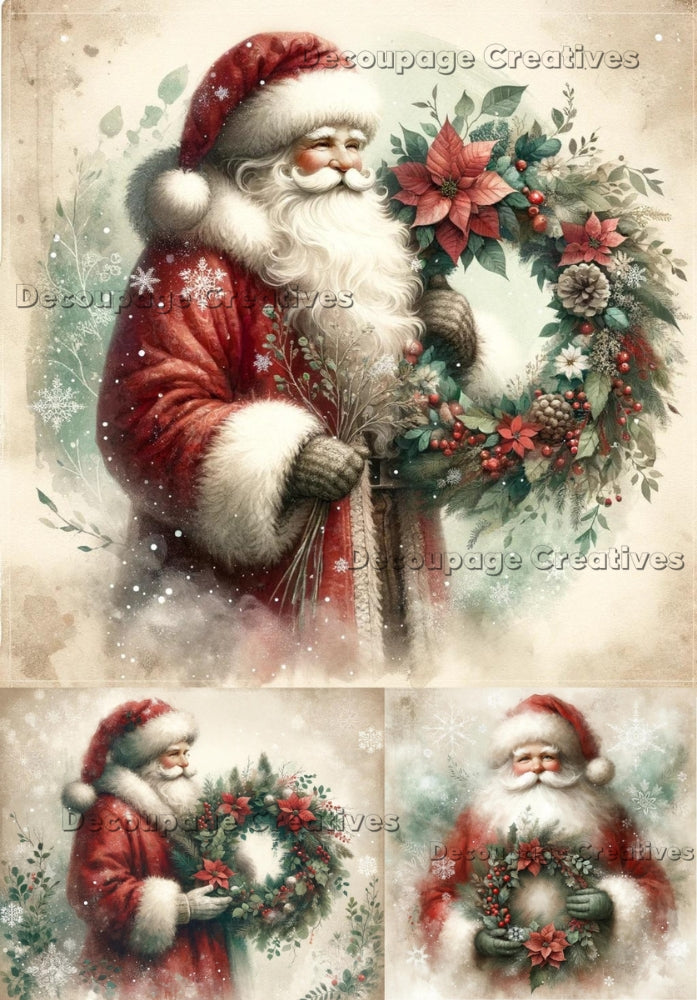 vintage santa with wreath Decoupage Rice Paper from Decoupage Creatives