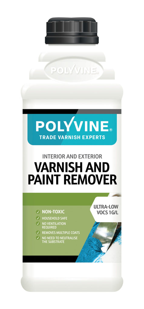 Polyvine varnish and paint remover bottle on a white background