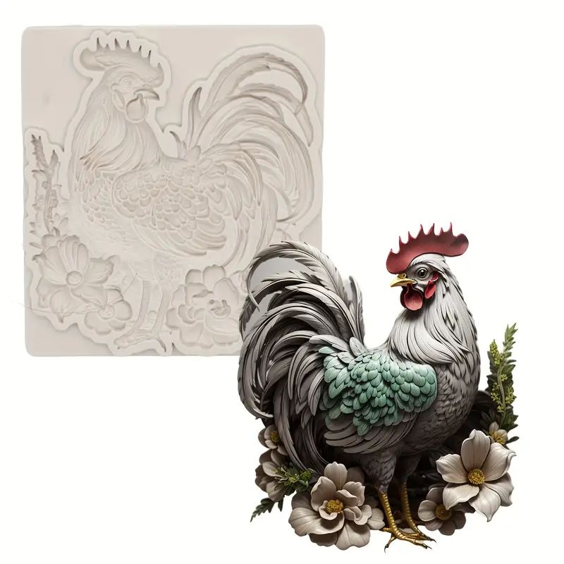 Silicone Craft Accent Mold. Rooster with flowers