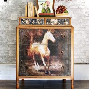 White running horse with sepia tint. A1 Decoupage rice paper by ReDesign with Prima.