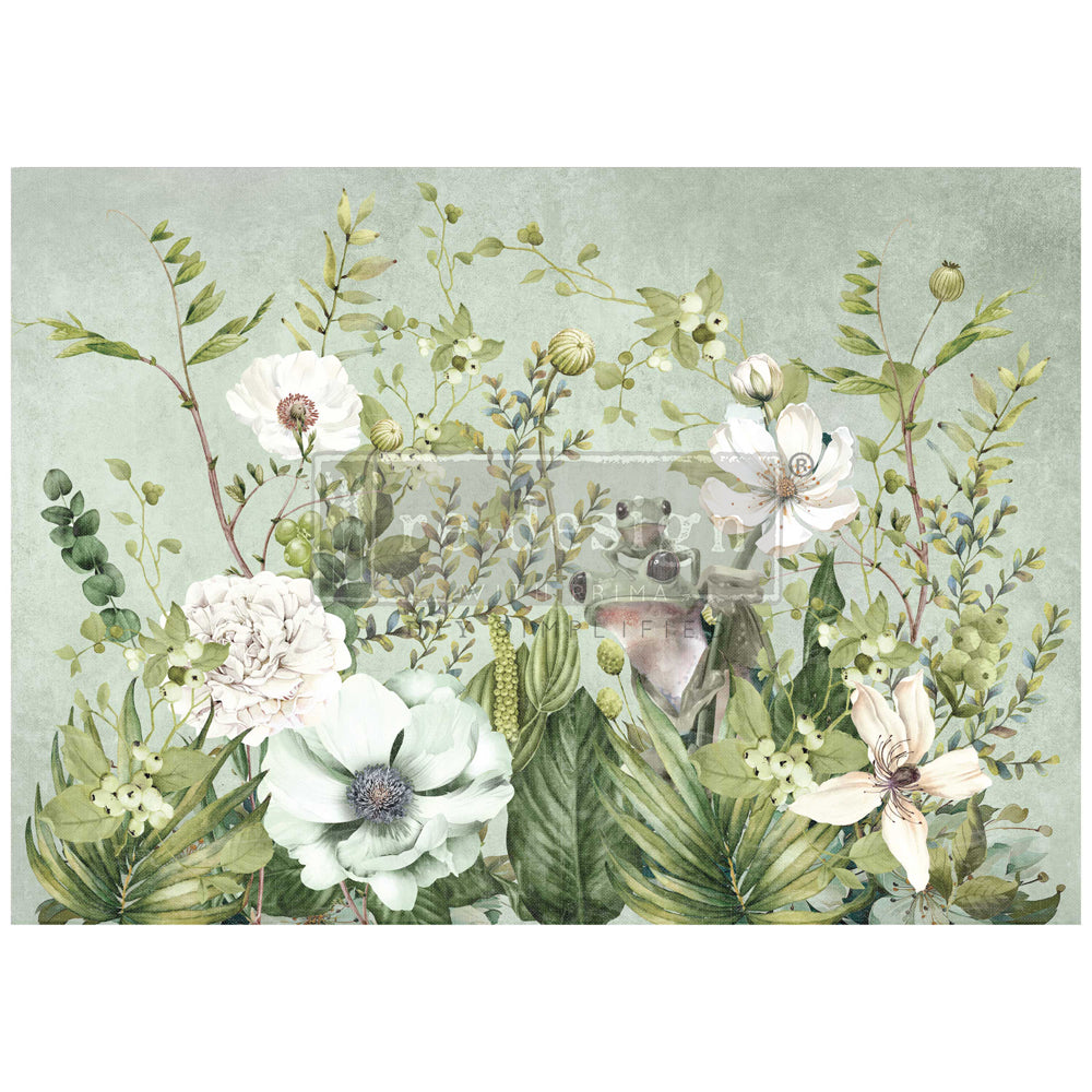 ReDesign with Prima A1 Fiber paper with lush meadow greens, soft florals, and charming little frogs, creating a scene that evokes the serenity and whimsy of a tranquil garden. 