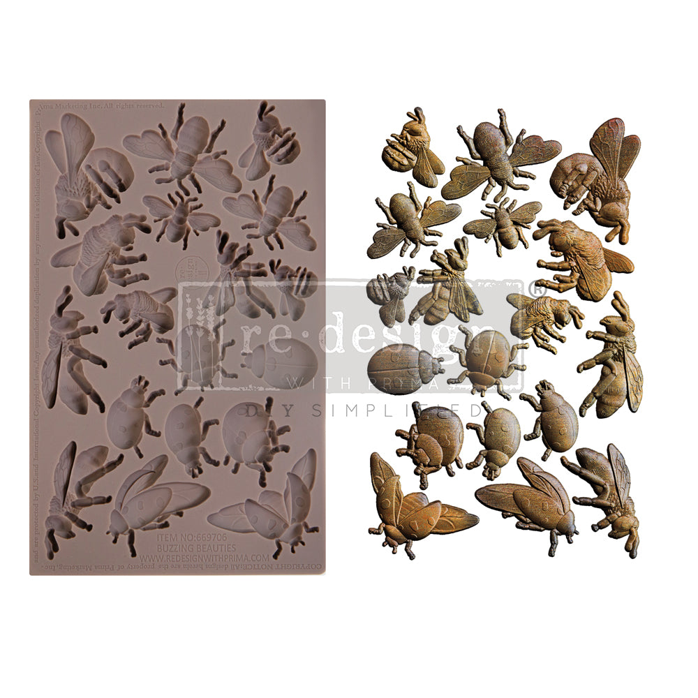 ReDesign with Prima - Decor Mold 5x8 Pattern: Buzzing Beauties. Heat resistant and food safe.