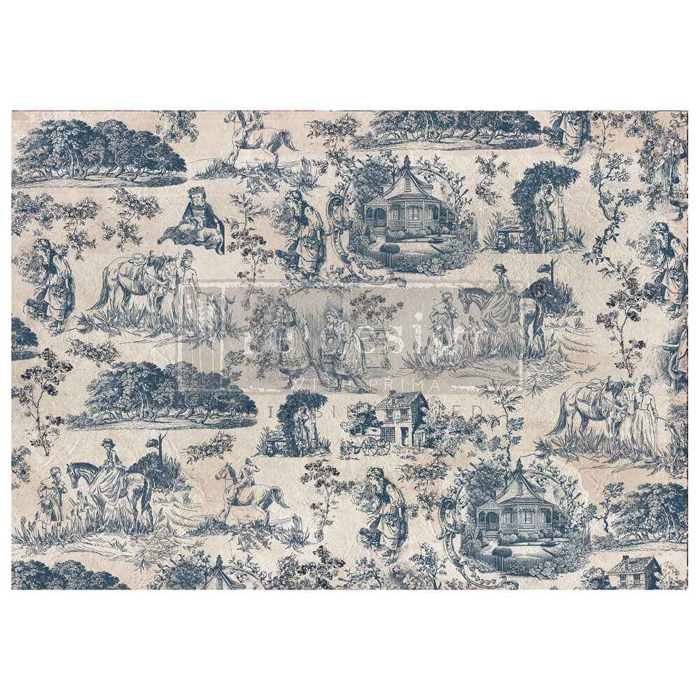 blue toile fo vintage medieval life A1 decoupage fiber paper from Redesign with prima