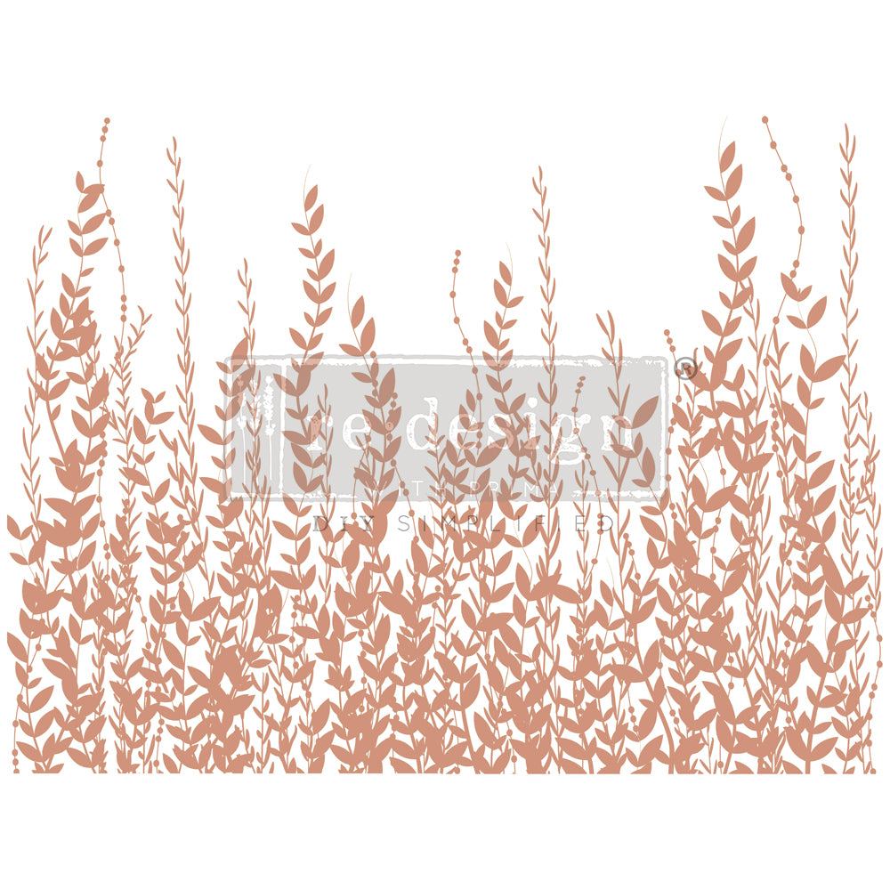 Rose Gold Foil Kacha - In the Field 18"x24" ReDesign Prima Decor Transfer. Image of rose colored wildflowers.