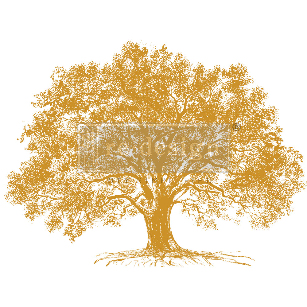 Gold Foil Kacha - Growth 18"x24" ReDesign Prima Decor Transfer. A single large gold tree pattern.