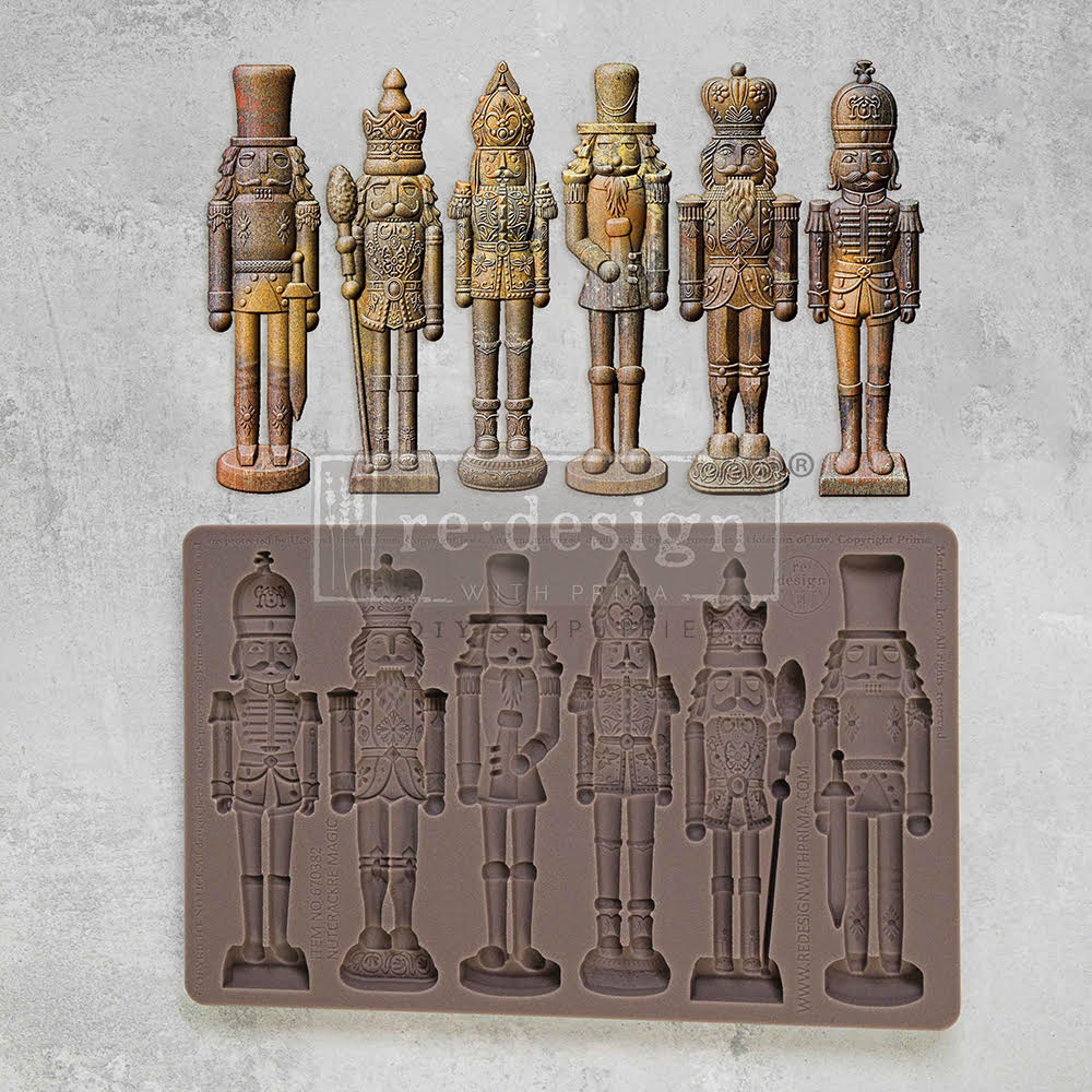 Brown silicone mold of 6 nutcrackers  from Redesign with Prima