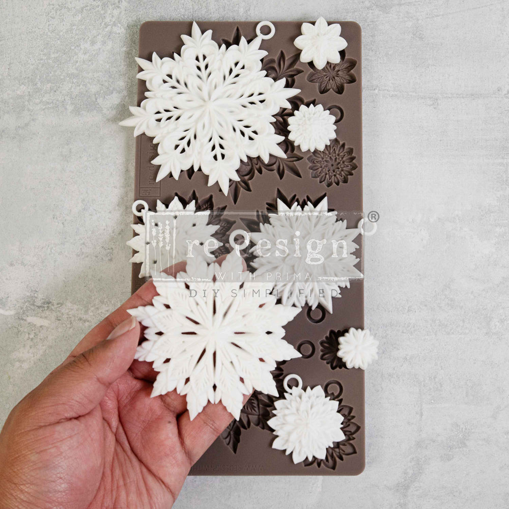 Decor Christmas silicone mold 5x10" with snowflake patterns by Redesign with Prima.