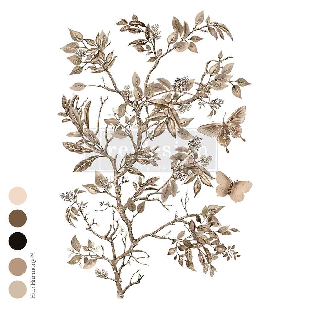 Branch Harmony rub on transfer by ReDesign with Prima. Branch of brown leaves and butterflies