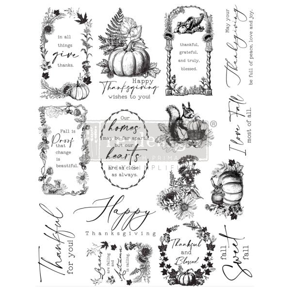 Decor Clear stamps featuring fall sentiments and pumpkins from ReDesign with Prima