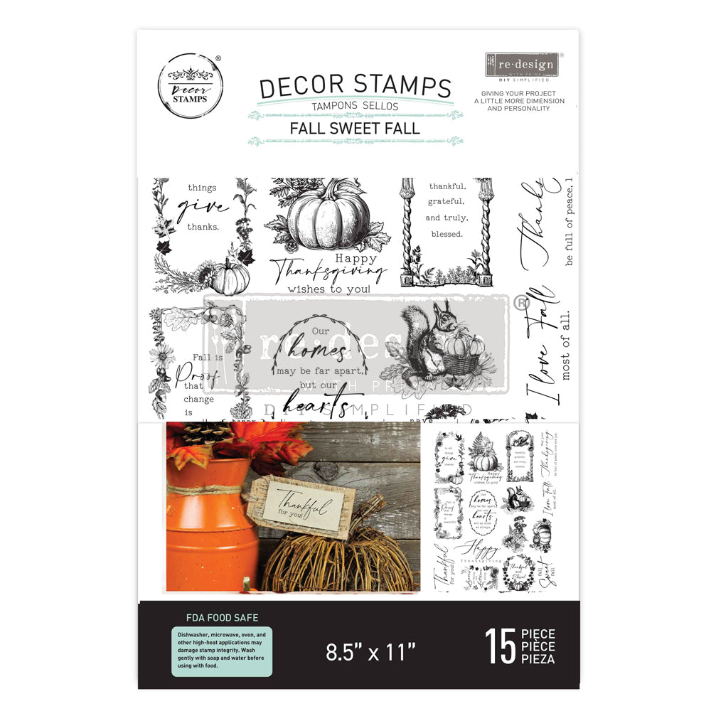 Decor Clear stamps featuring fall sentiments and pumpkins from ReDesign with Prima