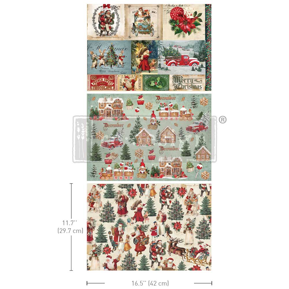 3 sheets of Christmas decoupage fiber pack festive greenery and Santas