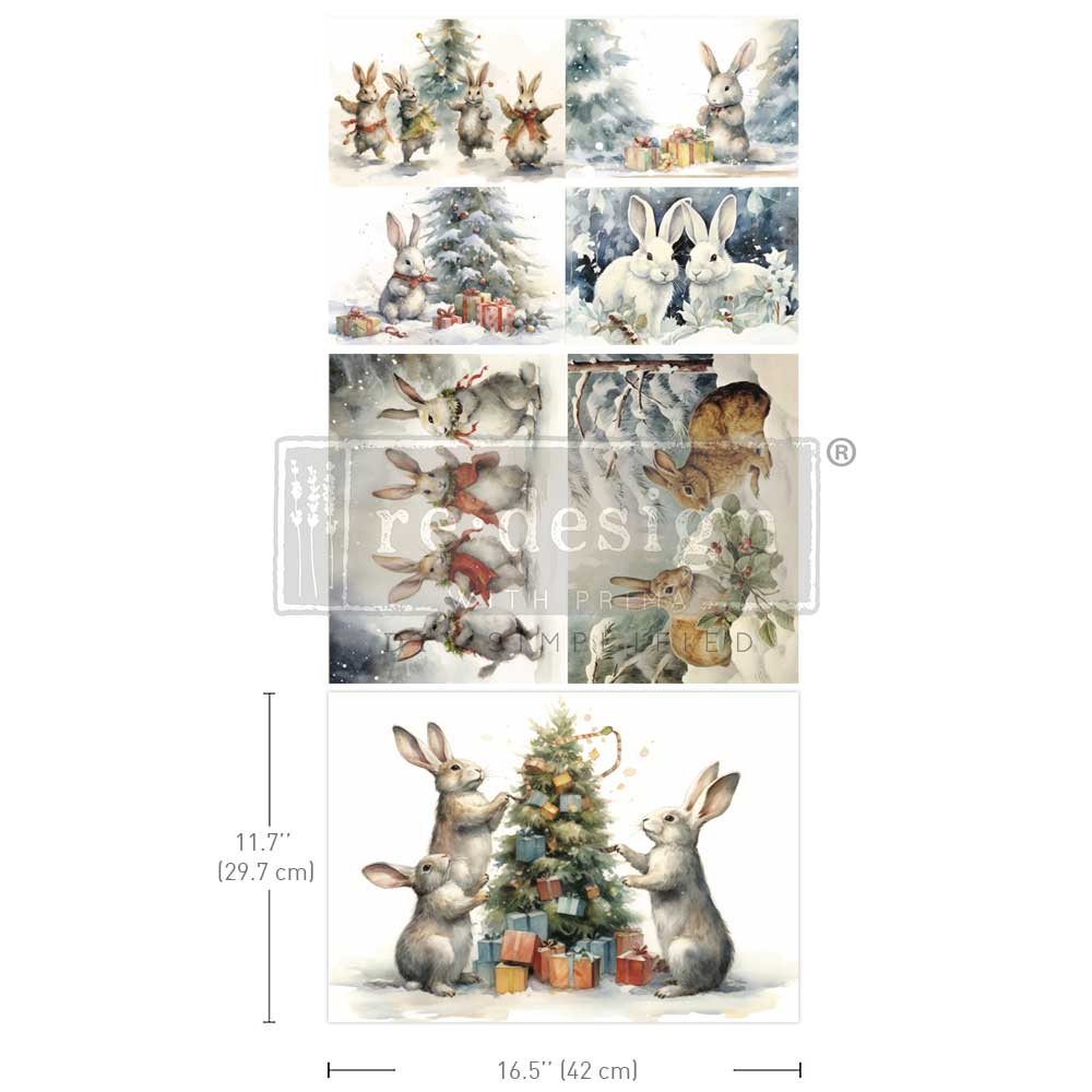 3 sheets of Christmas decoupage fiber pack festive greenery presents and bunnies