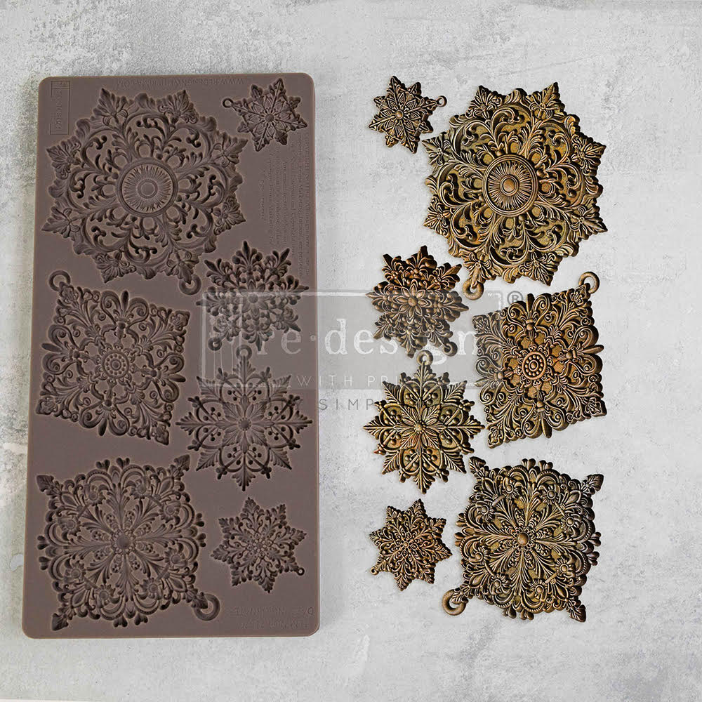 Decor Christmas silicone mold 5x10" with snowflake patterns by Redesign with Prima.