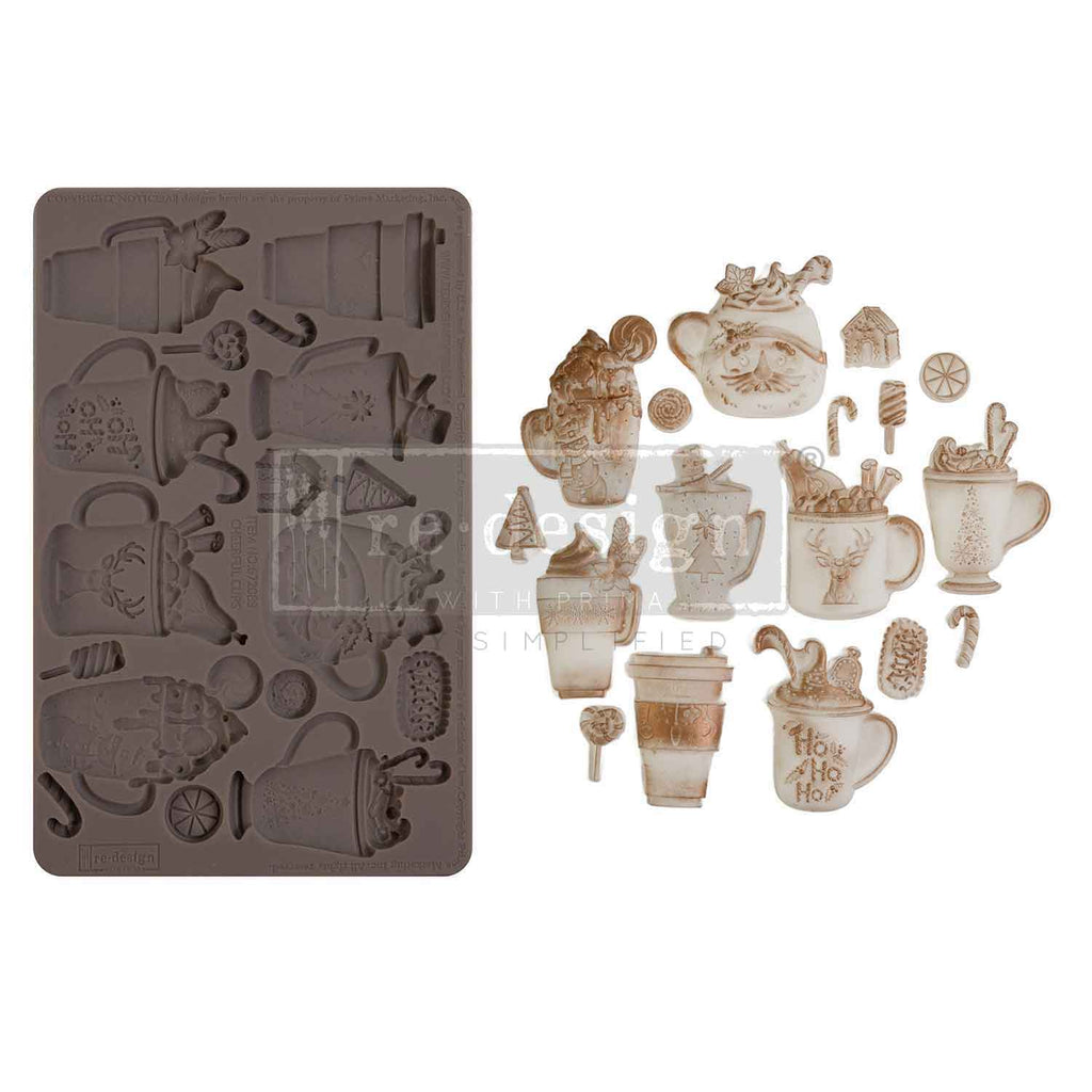 Redesign with Prima Cheerful Cups mold with 17 figures; mugs candy canes house tree and treats