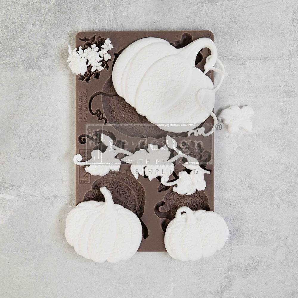 brown silicone mold of pumpkins and vines with with clay castings from ReDesign with Prima