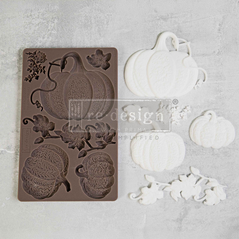 brown silicone mold of pumpkins and vines with with clay castings from ReDesign with Prima