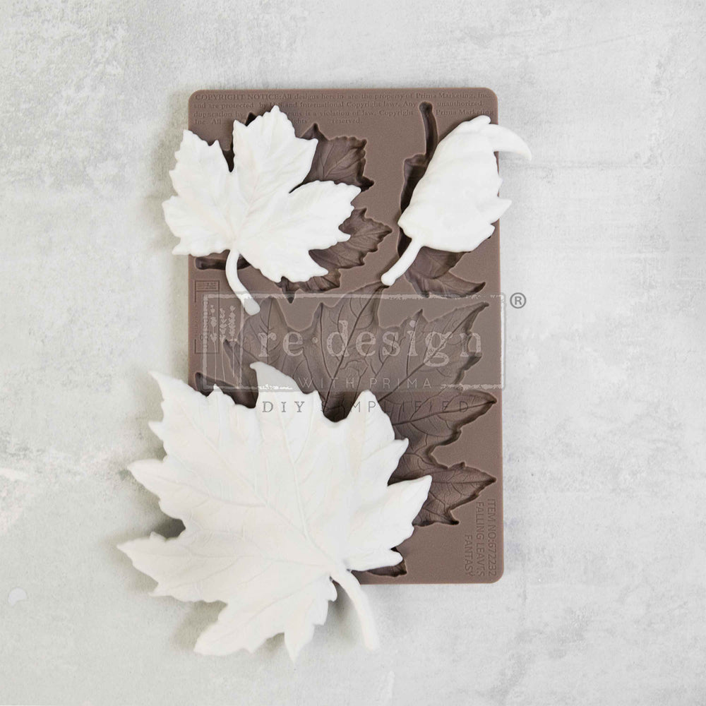 Brown silicone mold of fall leaves with castings from ReDesign with Prima