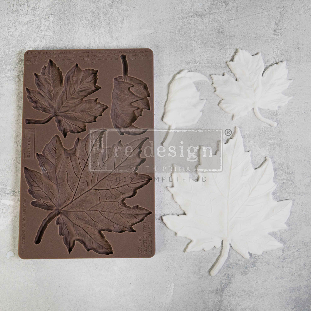 Brown silicone mold of fall leaves with castings from ReDesign with Prima