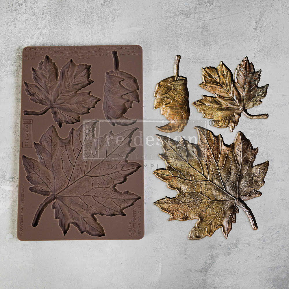 Brown silicone mold of fall leaves with castings from ReDesign with Prima