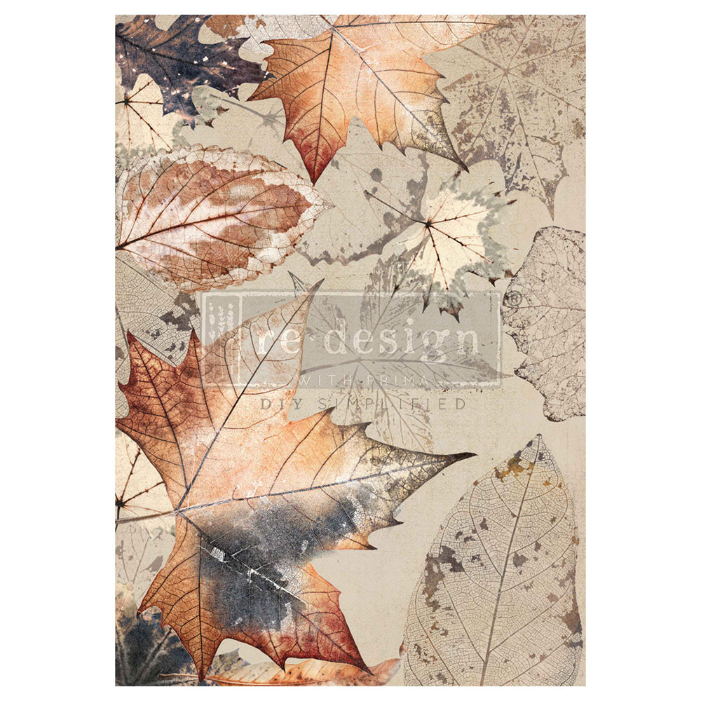 Fall leaves in beige and orange. A1 size fiber decoupage paper by Redesign with Prima. 