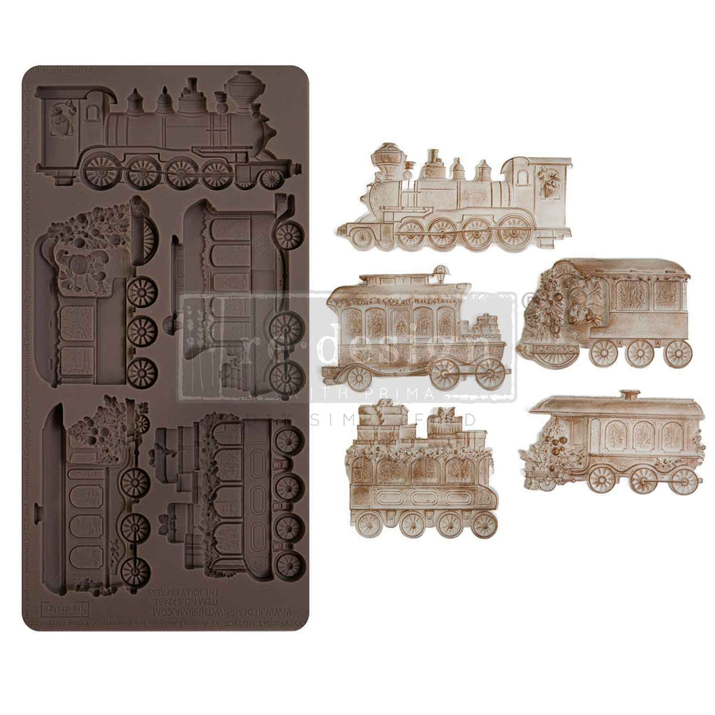 Redesign with Prima The Jolly Express mold with 5 figures; festive locomotive train cars 