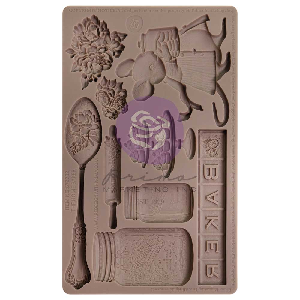 Redesign with Prima Baker's Delight mold with 9 figures; mouse spoon rolling pin jar flowers "Baker"