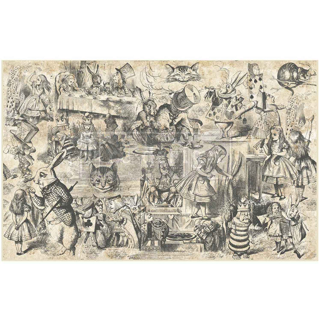 Black and white Alice in Wonderland collage decoupage decor tissue paper Curious Journey by ReDesign with Prima