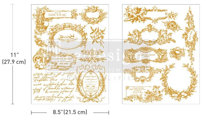 Decorative gold frames and text on a white background