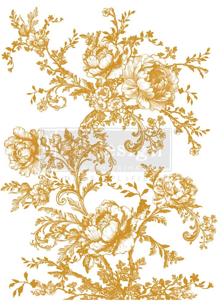 Gold floral and leaf pattern on a white background