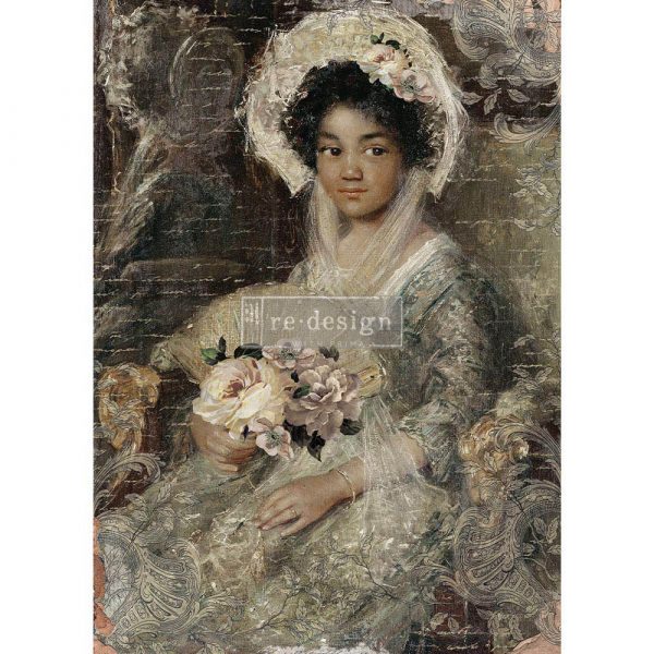 Vintage African American Ethnic portrait of woman with flowers. A1 Fiber Paper for Decoupage by ReDesign with Prima.