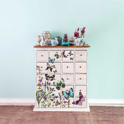 Multicolor butterflies. ReDesign with Prima Butterfly Oasis Decor Transfers® are easy to use rub-on transfers for Furniture and Mixed Media uses. 