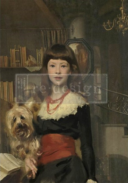 Vintage lady holding shaggy blonde dog. A1 Fiber Paper for Decoupage by ReDesign with Prima.