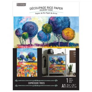 Colorful blue trees. Modern art. A1 Fiber Paper for Decoupage by ReDesign with Prima.
