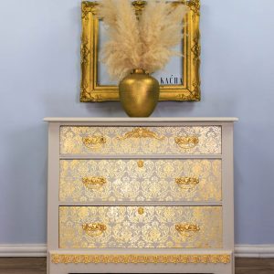 gold leaf dresser Pink & Gold Dresser Makeover