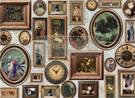 Vintage clocks and frames with old photos. A1 Fiber Paper for Decoupage by ReDesign with Prima.
