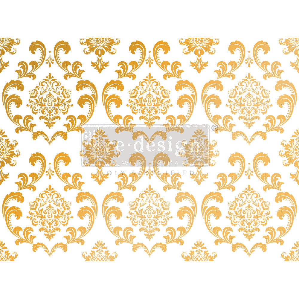 Gold Foil Kacha - House of Damask 18"x24"" ReDesign Prima Decor Transfers® are easy to use rub-on transfers for Furniture and Mixed Media uses. 