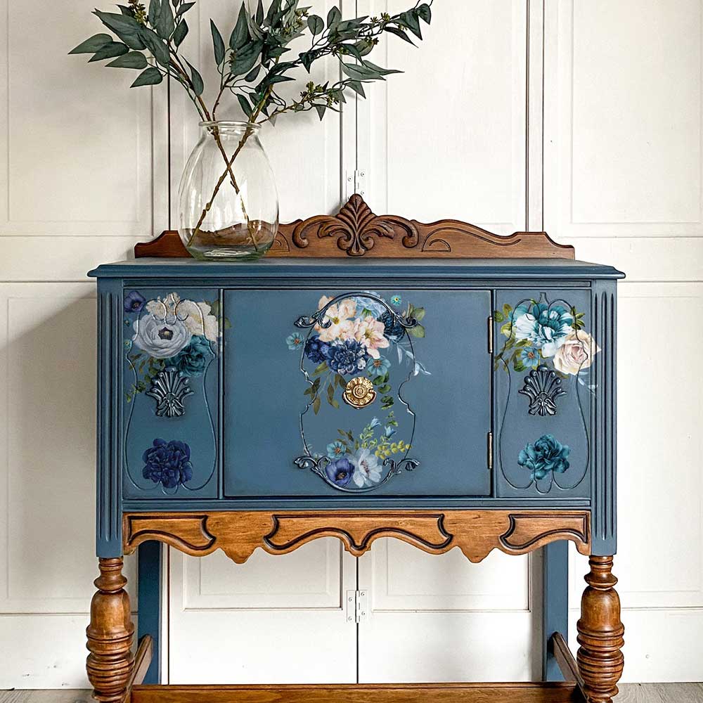 ReDesign with Prima Blue Wildflowers Decor Transfers® are easy to use rub-on transfers for Furniture and Mixed Media uses.