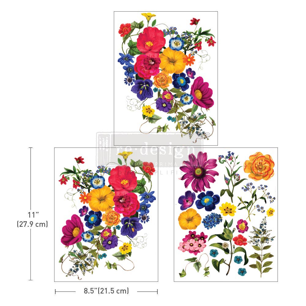 ReDesign with Prima Floral Kiss Decor Transfers® are easy to use rub-on transfers for Furniture and Mixed Media uses