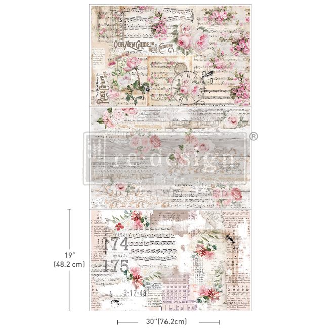Vintage music notes, tickets and shabby pink roses tear-resistant Shabby Chic ReDesign with Prima Decoupage Tissue Paper.