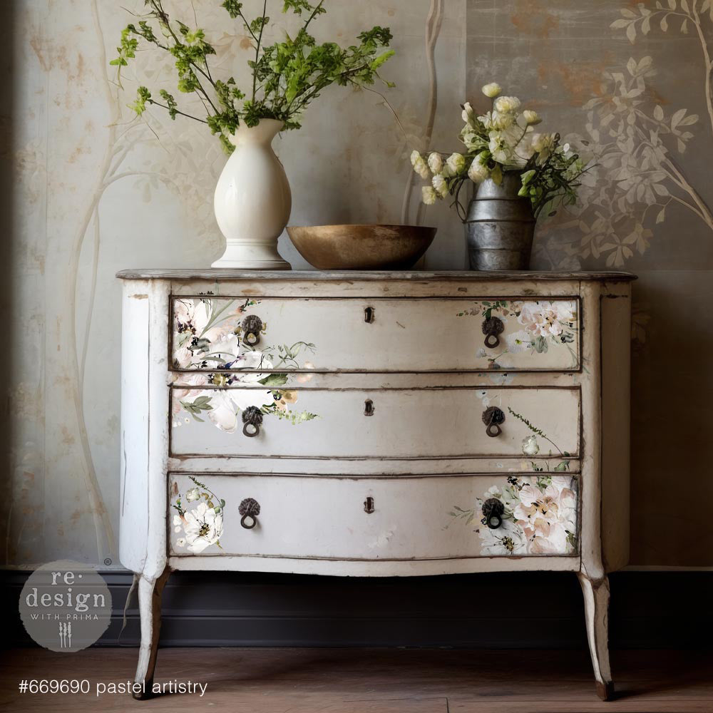 Dresser Mockup white and pink blossom and florals Rub On Transfer from ReDesign with Prima