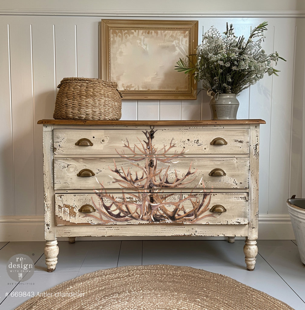 White wash dresser mockup Antler Chendelier Rub On Furniture transfer from ReDesign With Prima